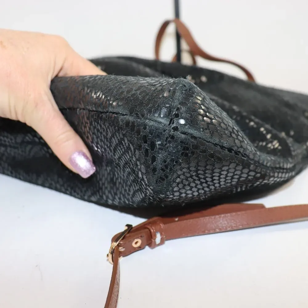 Sorial Black Snake Print Convertible Tote Crossbody Brown Leather Trim - Picture 6 of 9